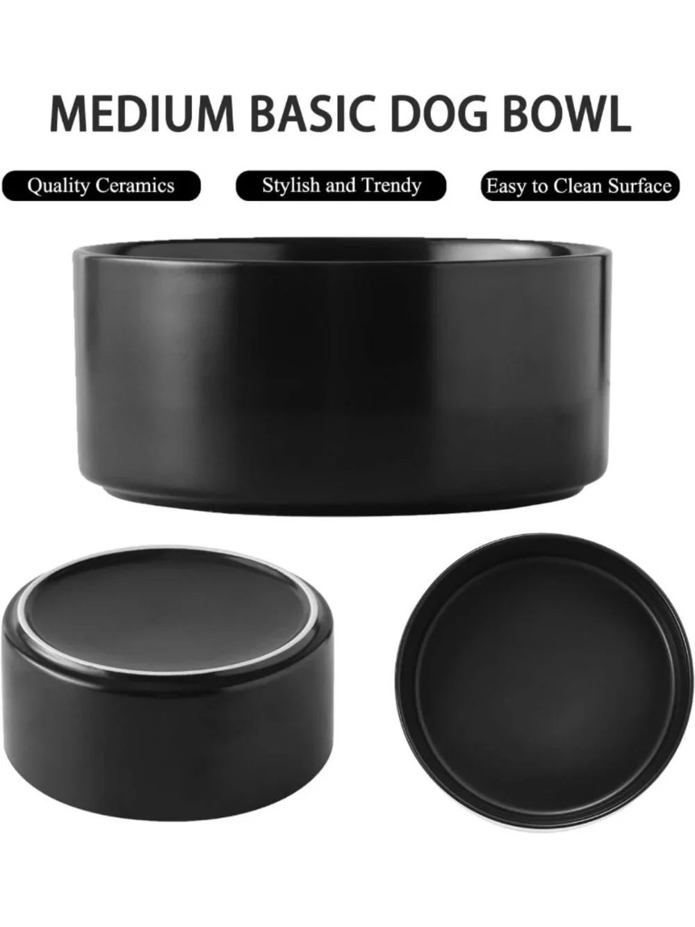 6'' Non-Slip Ceramic Dog Bowl - 30oz Heavy Duty Pet Dish for Small/Medium Dogs